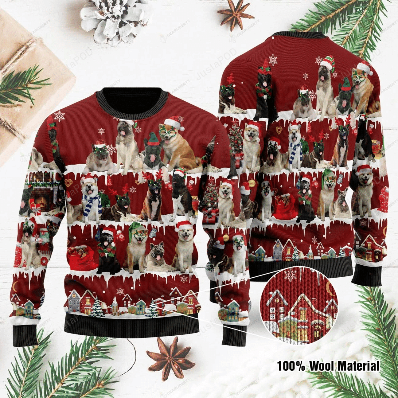 Akita Ugly Christmas Sweater Adult 3D Funny Matching for family