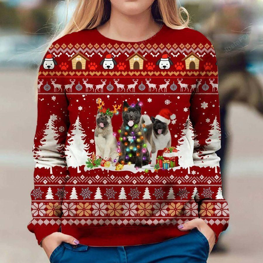 Akita Ugly Christmas Sweater Adult 3D Funny Matching for family