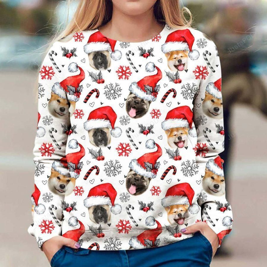 Akita Xmas Decor Ugly Christmas Sweater Adult 3D Funny Matching for family
