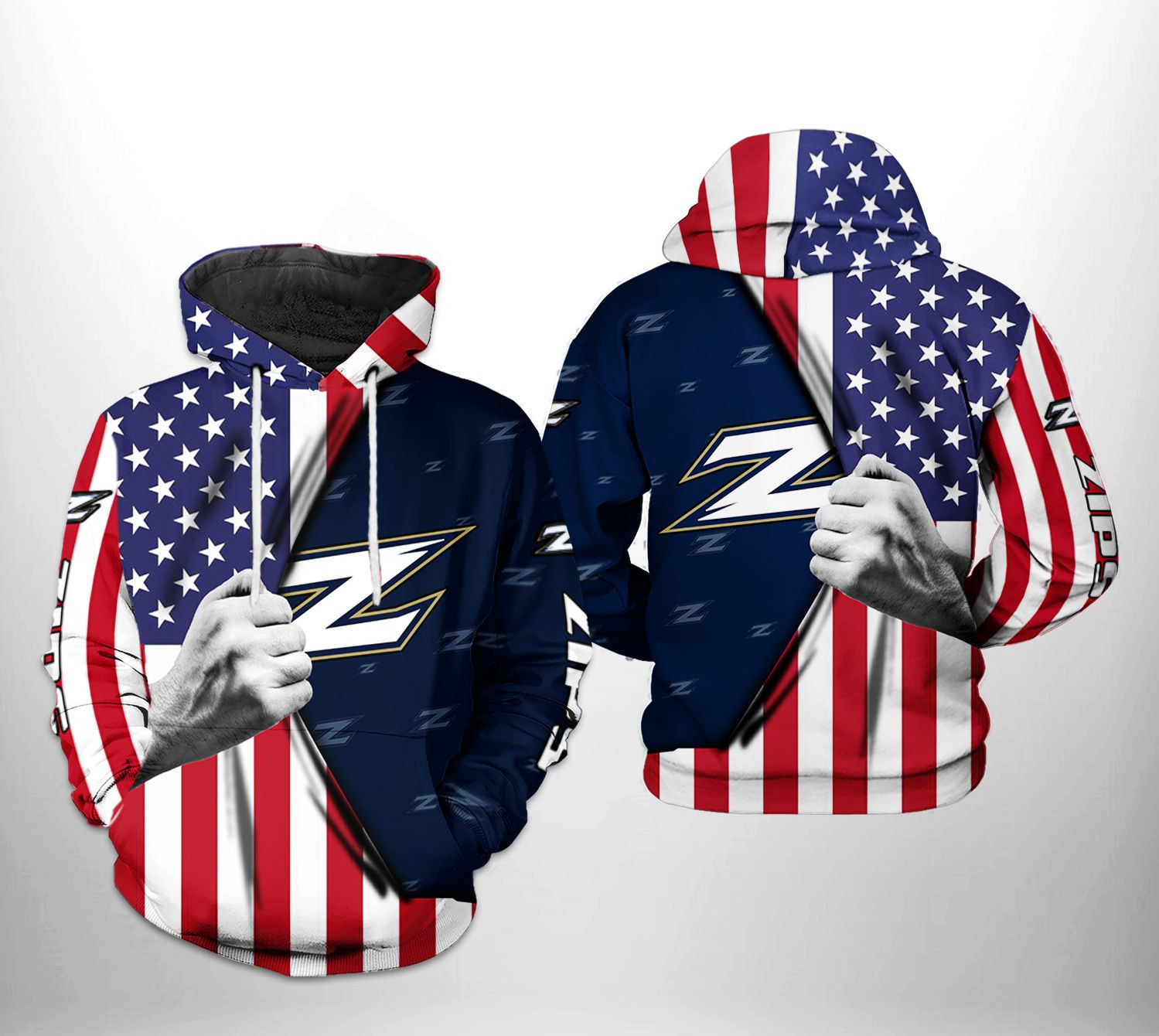 Akron Zips NCAA US FLag 3D All Over Print Hoodie, Zip Hoodie
