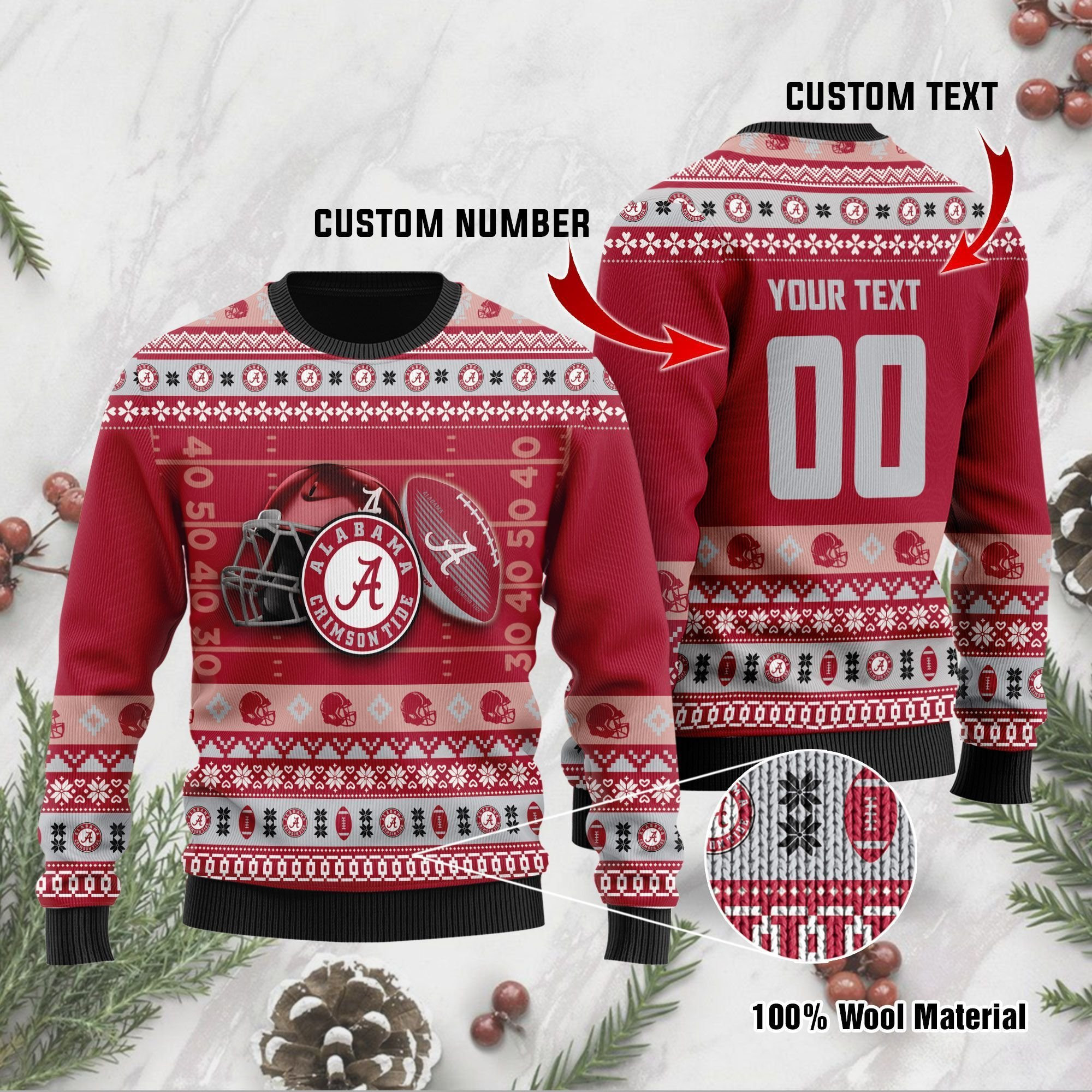 Alabama Crimson Tide Custom Name & Number Personalized Ugly Christmas Sweater Adult 3D Funny Matching for family