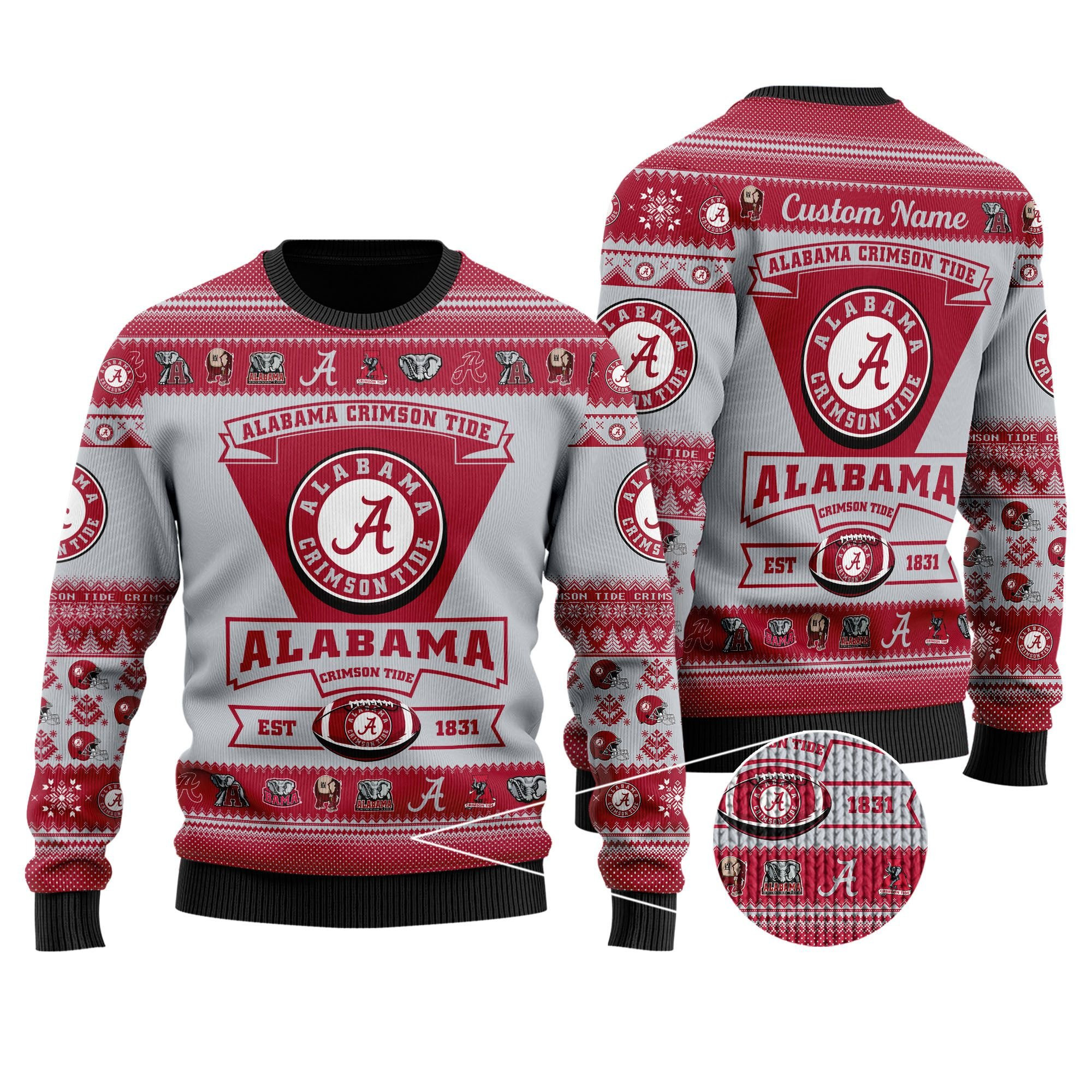 Alabama Crimson Tide Football Team Logo Personalized Ugly Christmas Sweater Adult 3D Funny Matching for family - Image 2