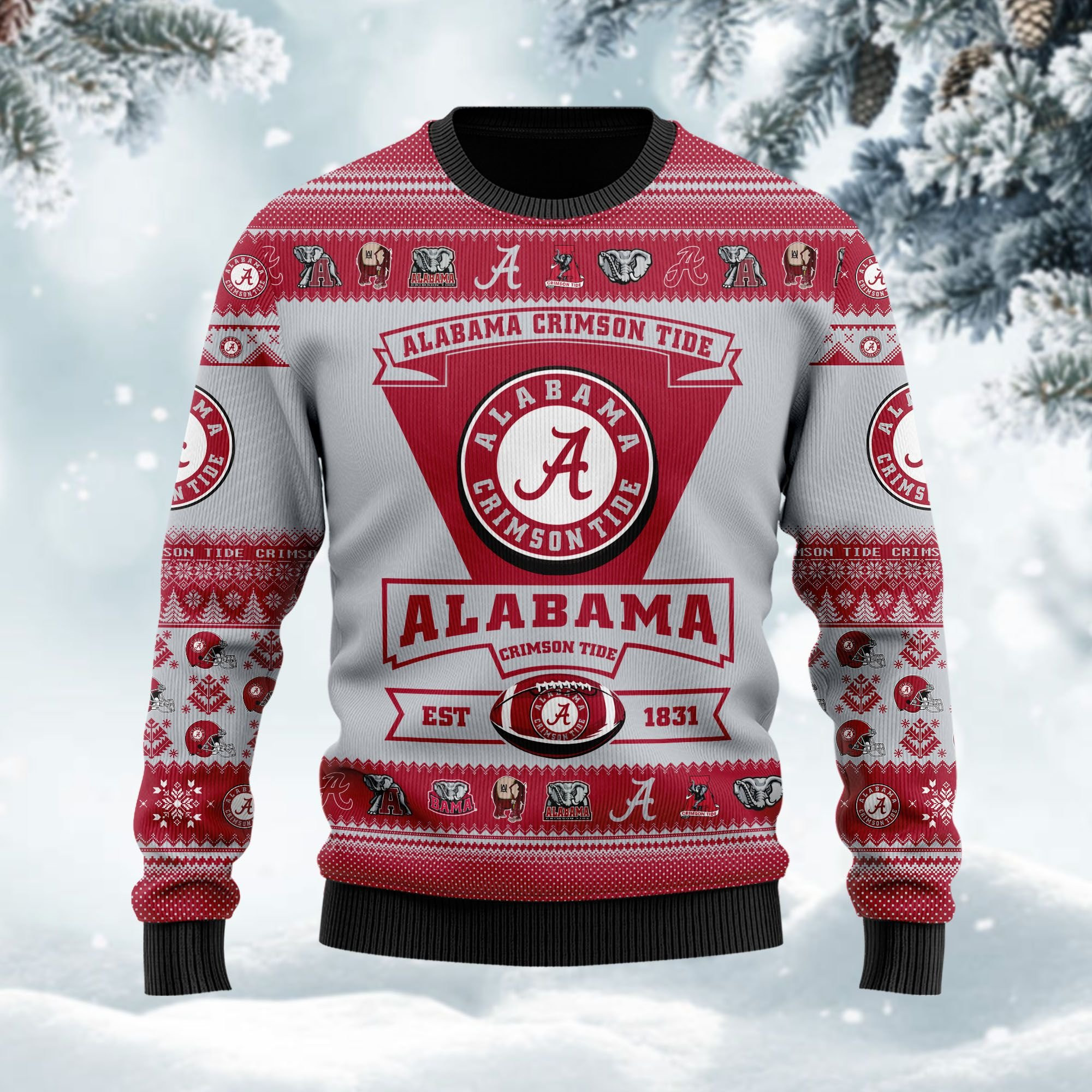 Alabama Crimson Tide Football Team Logo Personalized Ugly Christmas Sweater Adult 3D Funny Matching for family - Image 3