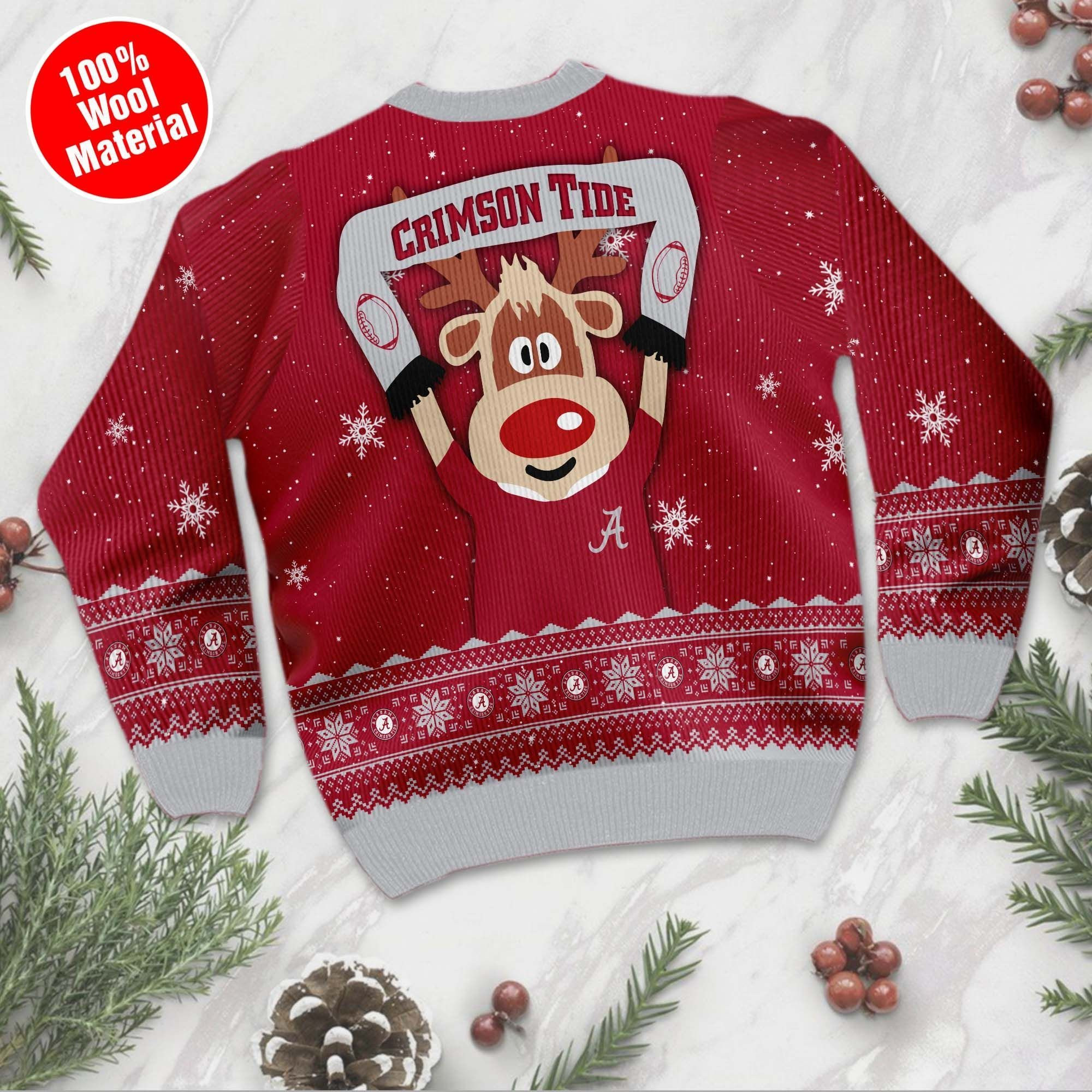 Alabama Crimson Tide Funny Ugly Christmas Sweater Adult 3D Funny Matching for family - Image 3