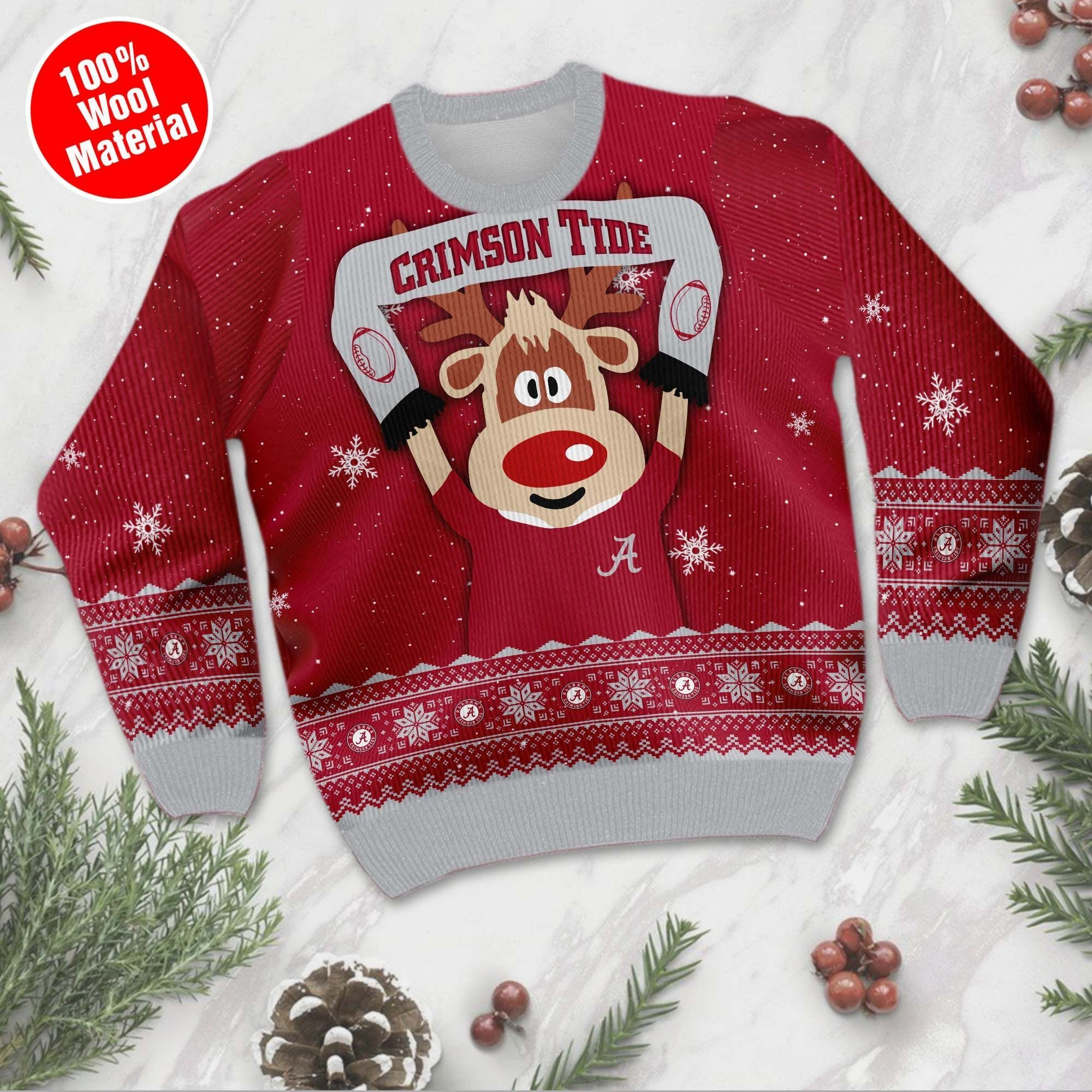 Alabama Crimson Tide Funny Ugly Christmas Sweater Adult 3D Funny Matching for family - Image 2
