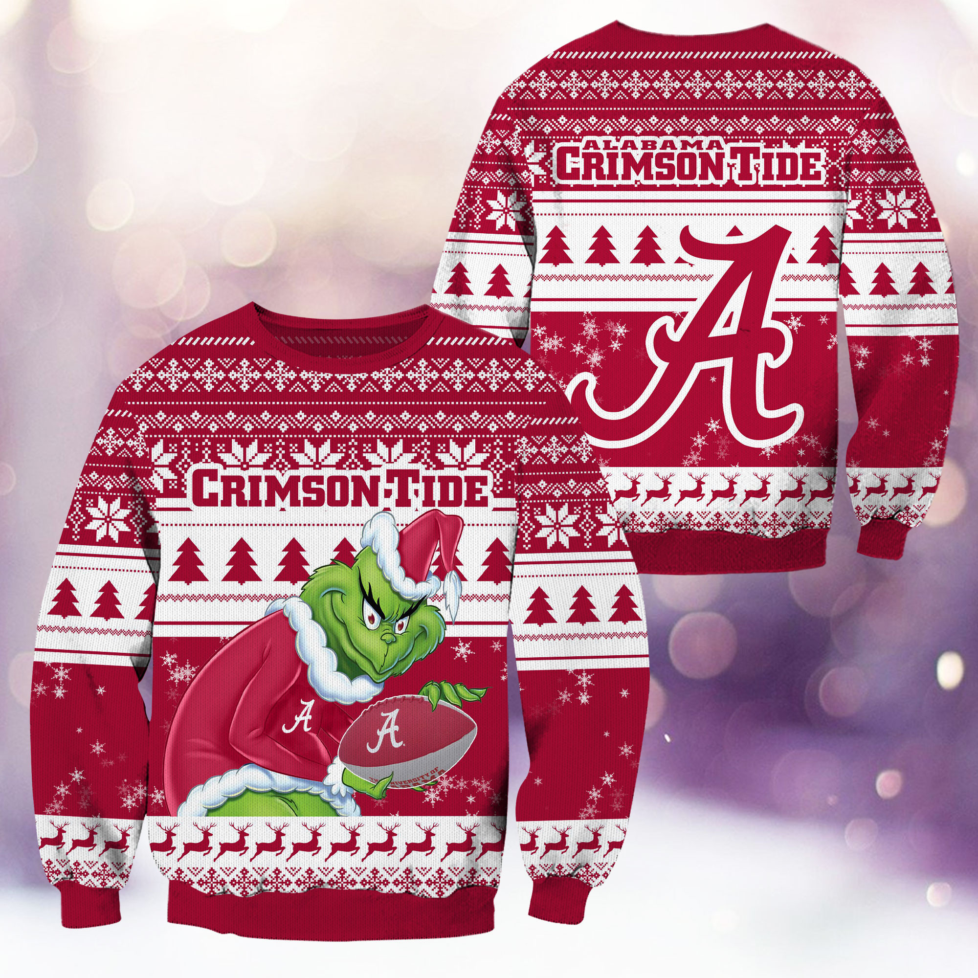 Alabama Crimson Tide Grinch Ugly Christmas Sweater Adult 3D Funny Matching for family