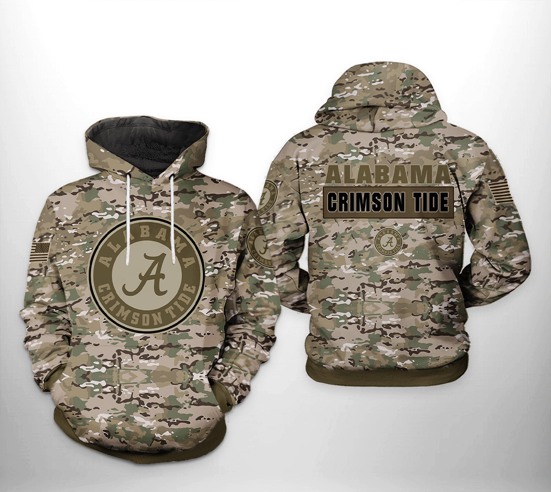 Alabama Crimson Tide NCAA Camo Veteran 3D All Over Print Hoodie, Zip Hoodie