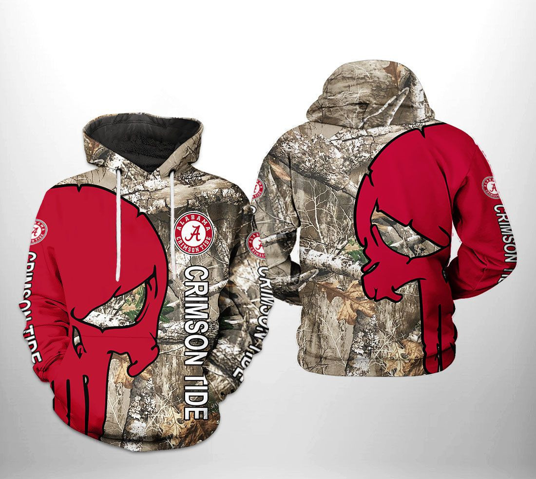 Alabama Crimson Tide NCAA Camo Veteran Hunting 3D All Over Print Hoodie, Zip Hoodie