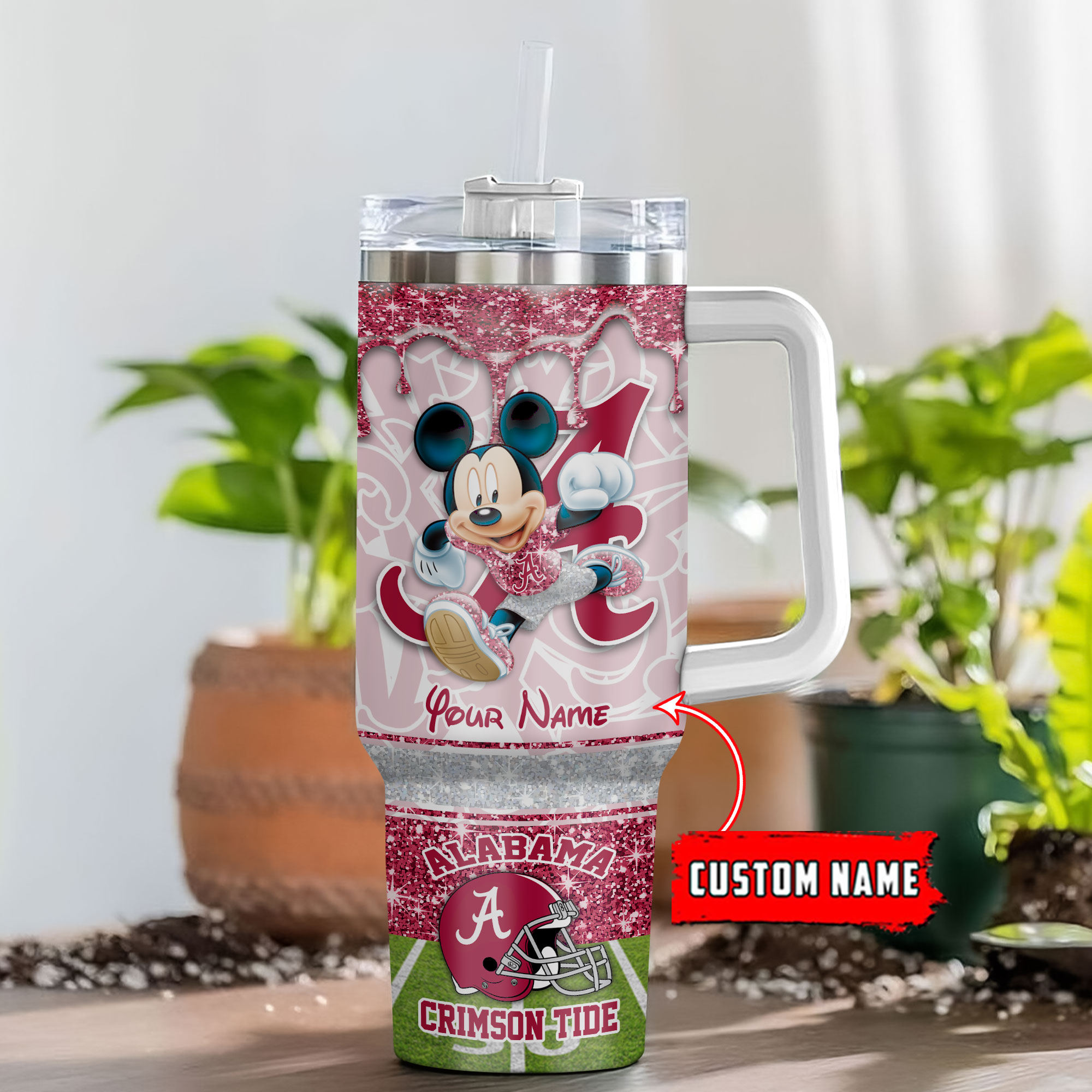 Alabama Crimson Tide NCAA Mickey Mouse Glitter Custom Stanley Cup 40 oz 30 oz Tumbler With HandleTVC230123