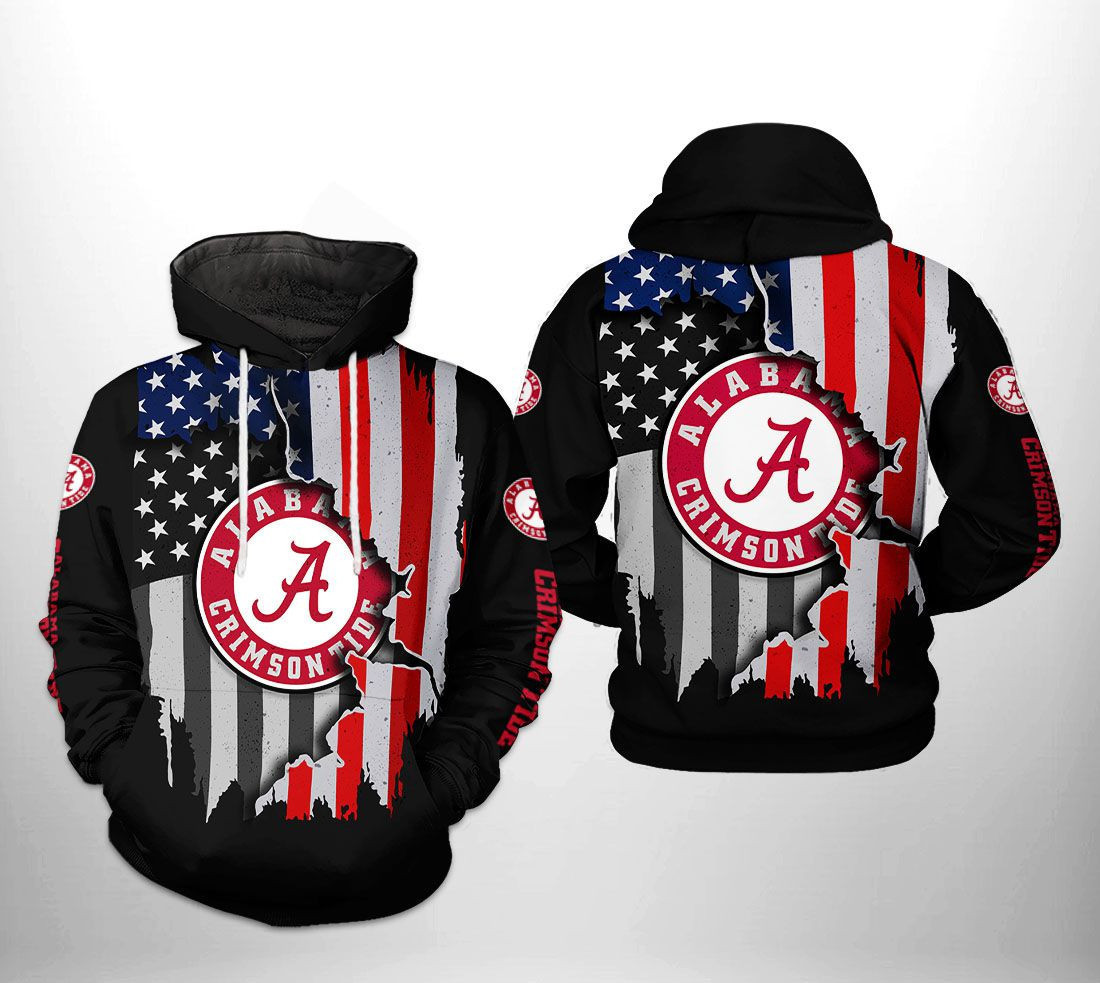 Alabama Crimson Tide NCAA US Flag 3D All Over Print Hoodie, Zip Hoodie