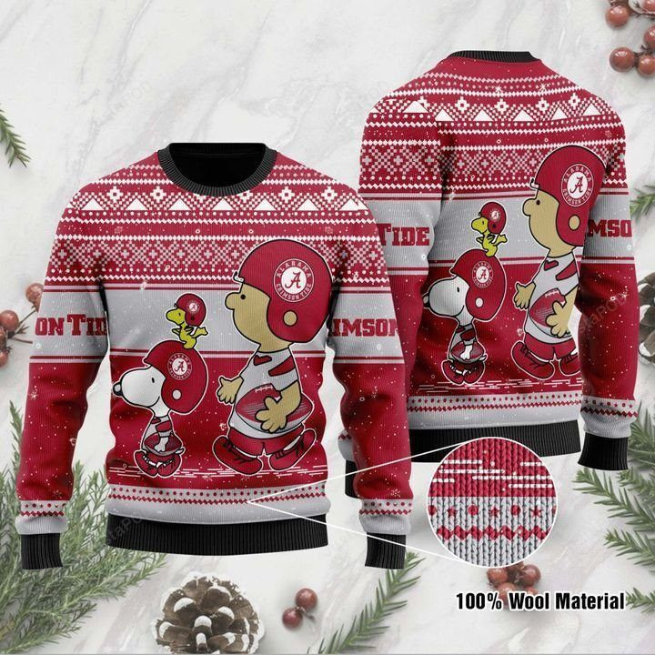 Alabama Crimson Tide Snoopy And Charlie Brown Ugly Christmas Sweater Adult 3D Funny Matching for family