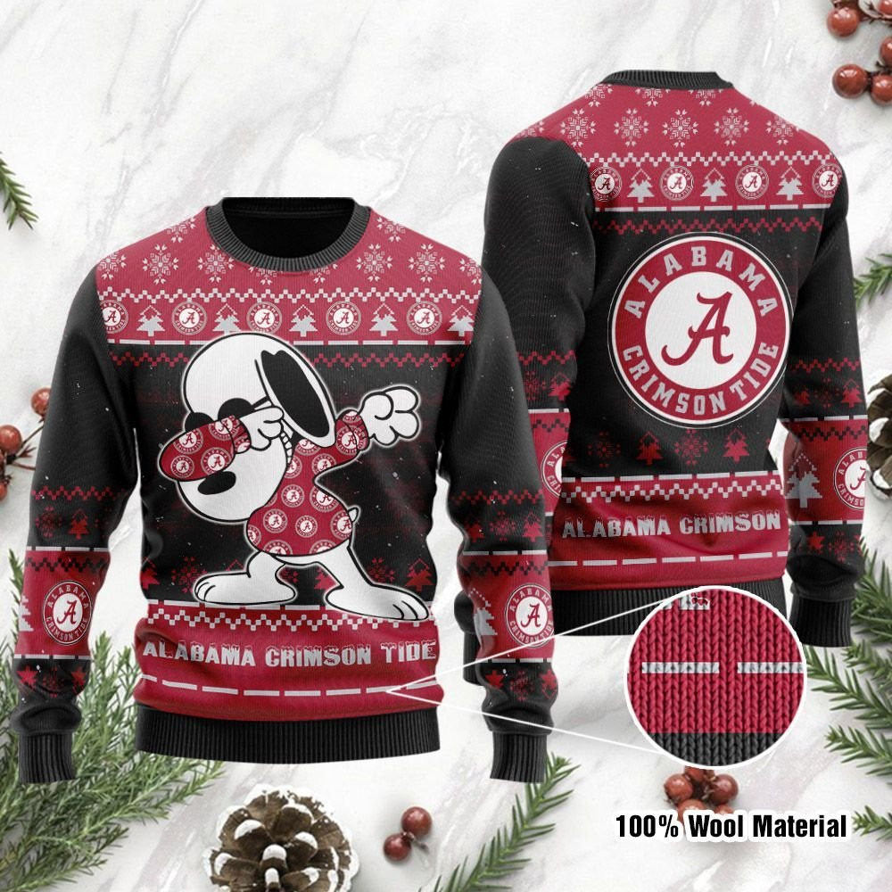 Alabama Crimson Tide Snoopy Dabbing Holiday Party Ugly Christmas Sweater Adult 3D Funny Matching for family