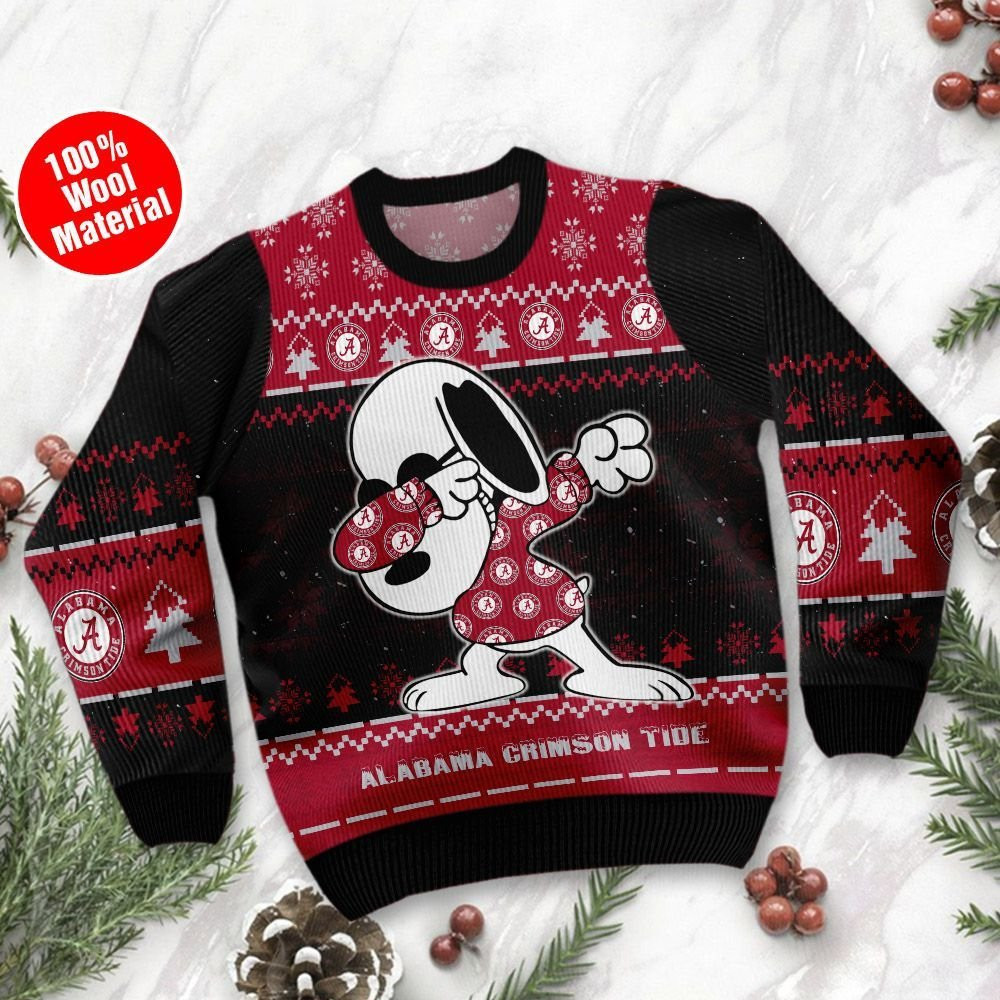Alabama Crimson Tide Snoopy Dabbing Ugly Christmas Sweater Adult 3D Funny Matching for family - Image 2