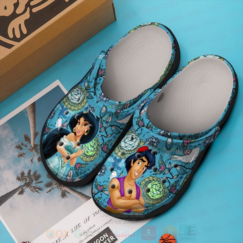 Aladdin and Jasmine Cartoon Crocs Crocband Clogs Shoes Comfortable For Men Women and Kids