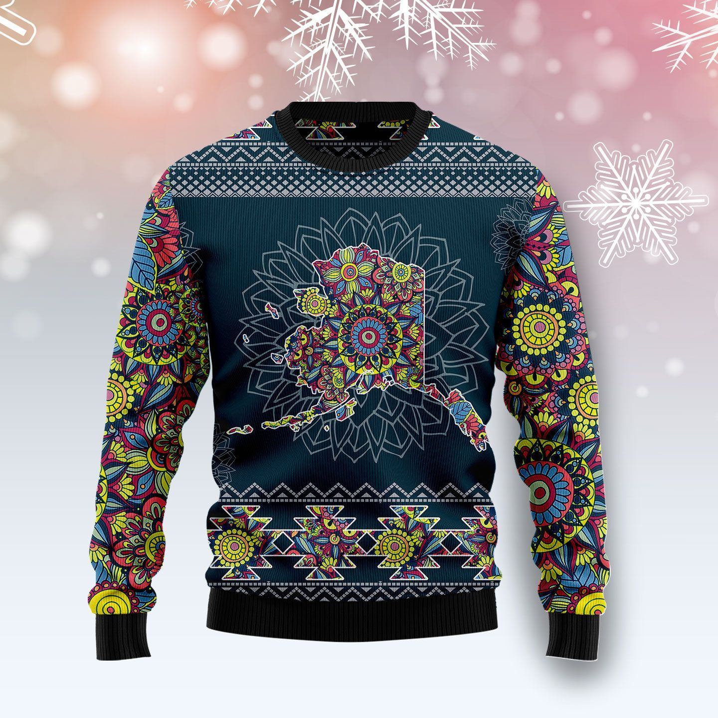Alaska Blue Mandala Ugly Christmas Sweater Adult 3D Funny Matching for family
