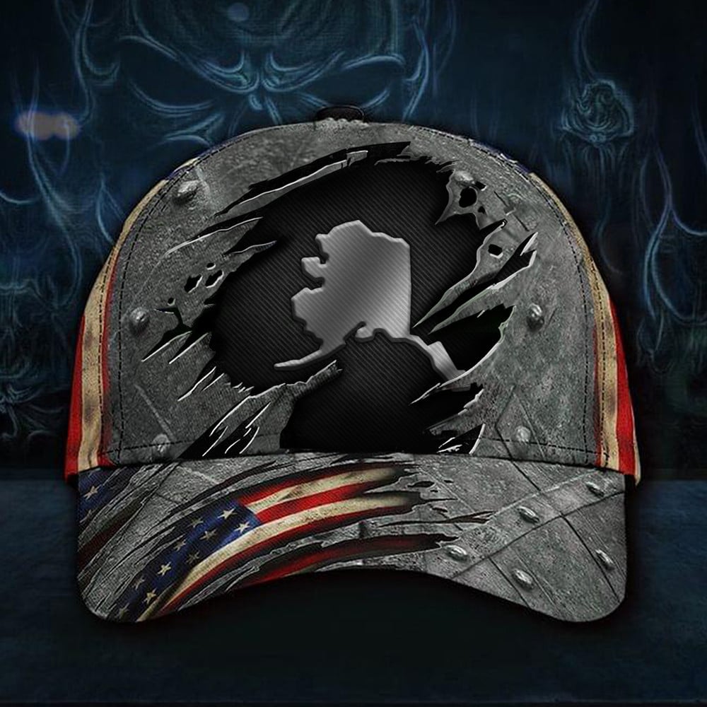 Alaska Map Inside American Flag Hat Vintage Patriotic Cap Gift Ideas For Men Trucker Hats Custom Hats Gifts For Men & Women