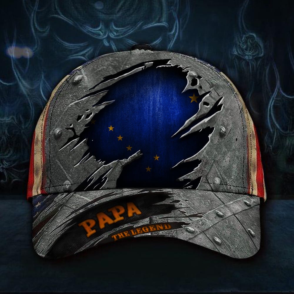 Alaska Papa The Legend 3D Hat Vintage USA Flag Cap Good Gift For Dad From Daughter Son Trucker Hats Custom Hats Gifts For Men & Women