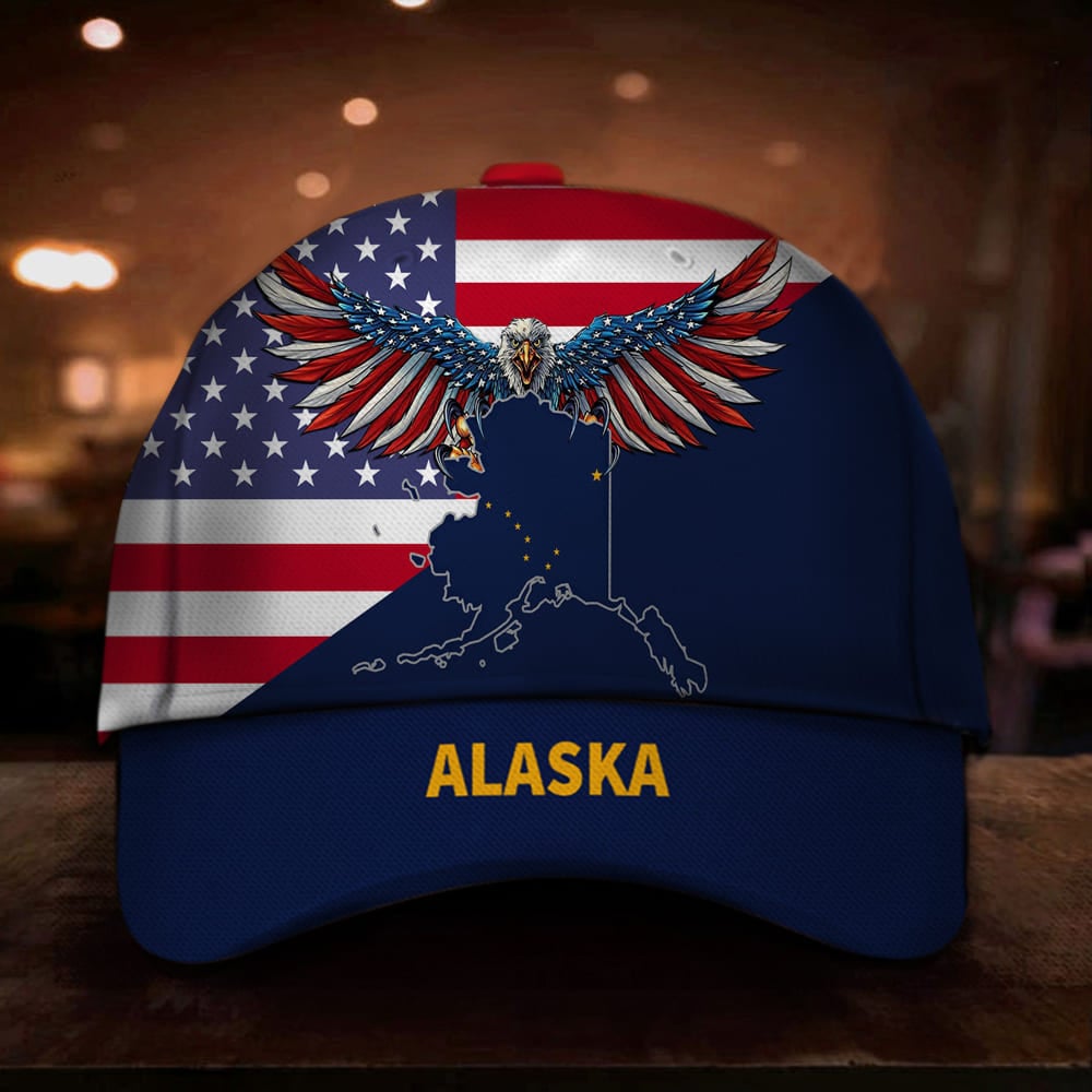 Alaska State Hat Eagle American Cap Patriotic Merch For Guy Best Friend Trucker Hats Custom Hats Gifts For Men & Women