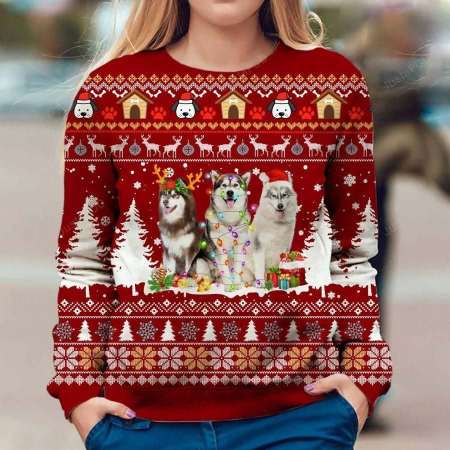 Alaskan Dog Ugly Christmas Sweater Adult 3D Funny Matching for family