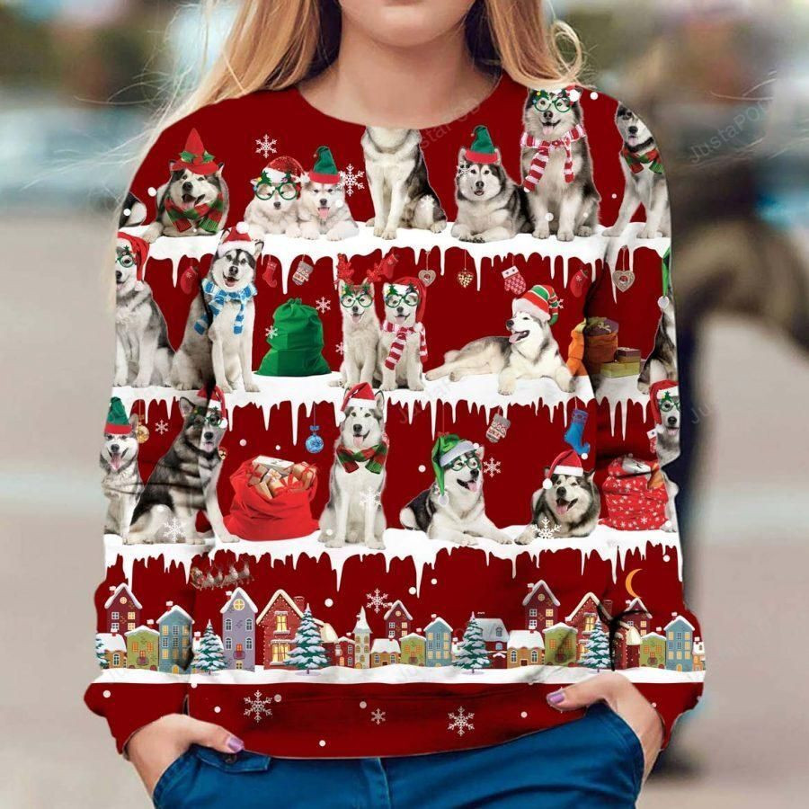 Alaskan Malamute Snow Christmas Ugly Christmas Sweater Adult 3D Funny Matching for family