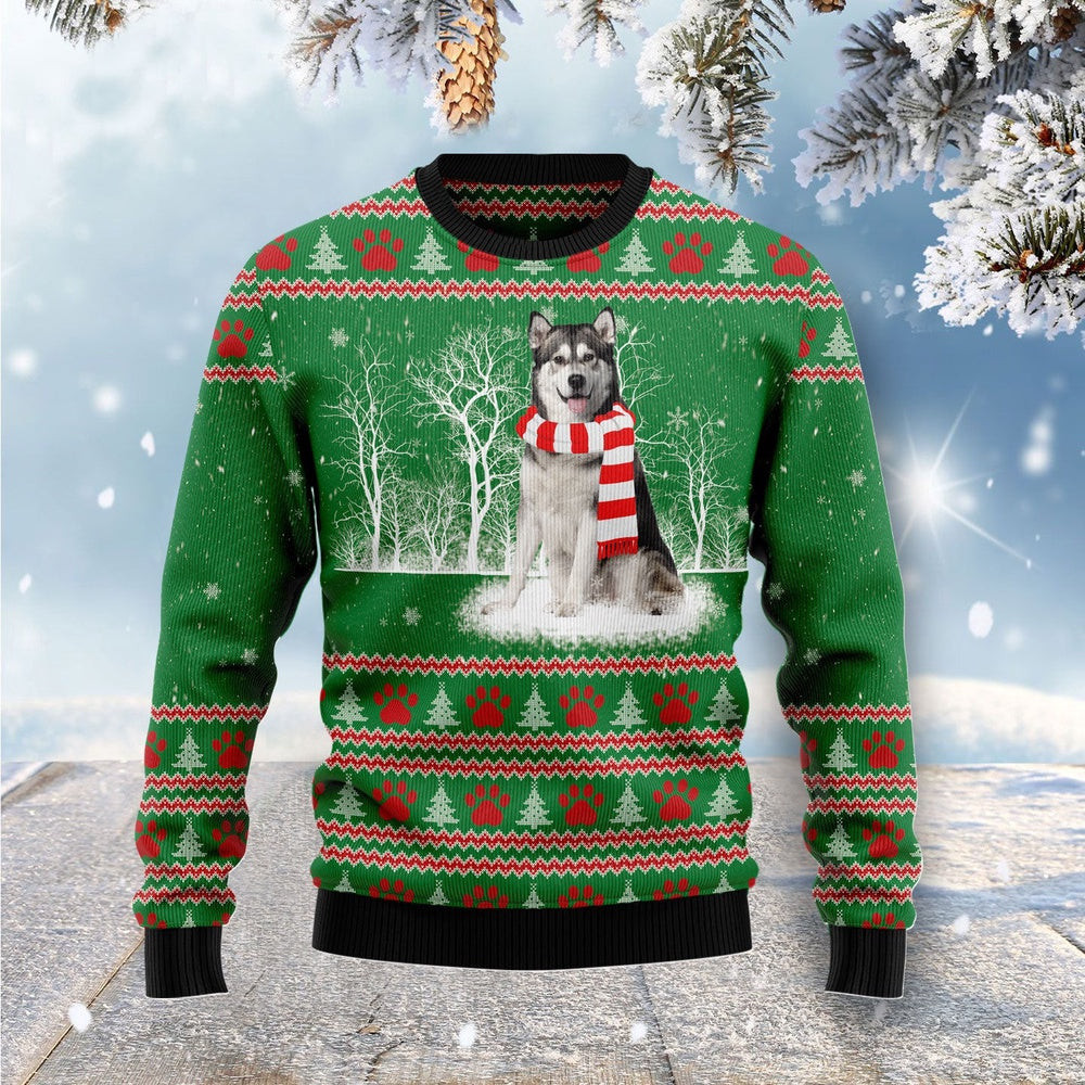 Alaskan Malamute Winter Tree Ugly Christmas Sweater Gift for Christmas