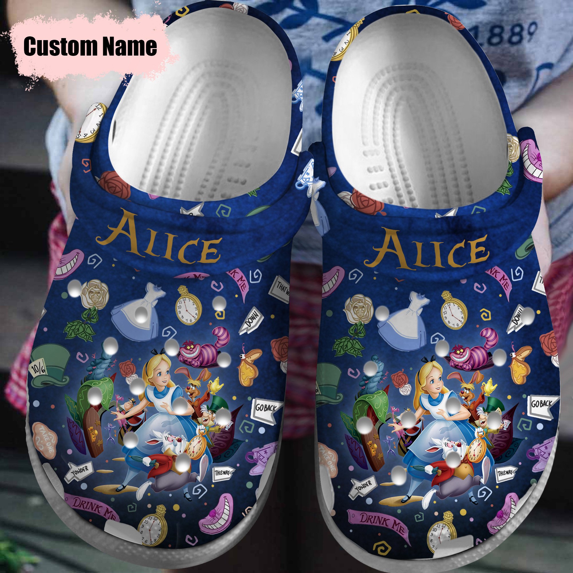 Alice in Wonderland Cartoon Crocs Crocband Clogs Shoes Comfortable For Men Women and Kids
