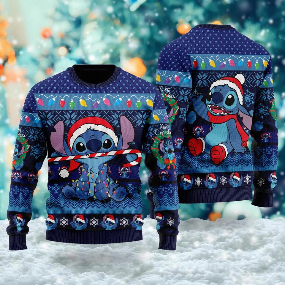Alien Dog Santa Hat Ugly Christmas Sweater, Cute Blue Monster Xmas Sweatshirt