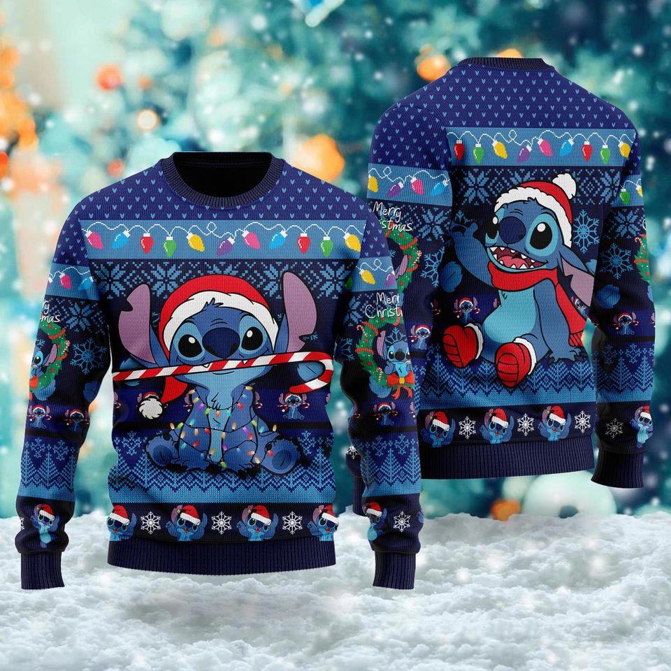 Alien Dog Santa Hat Ugly Christmas Sweater, Cute Blue Monster Xmas Sweatshirt