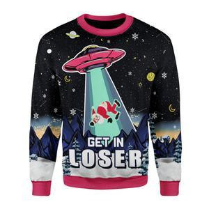 Alien Get In Loser Ugly Christmas Sweater Adult 3D Funny Matching for family