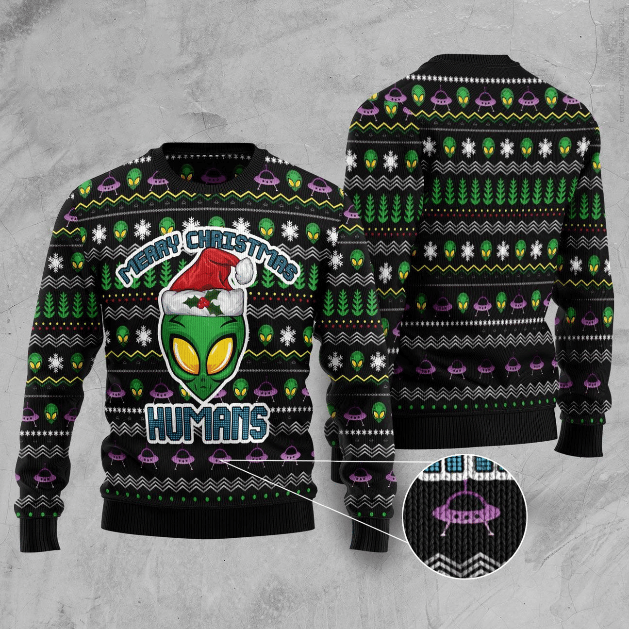 Alien Merry Ugly Christmas Sweater Adult 3D Funny Matching for family