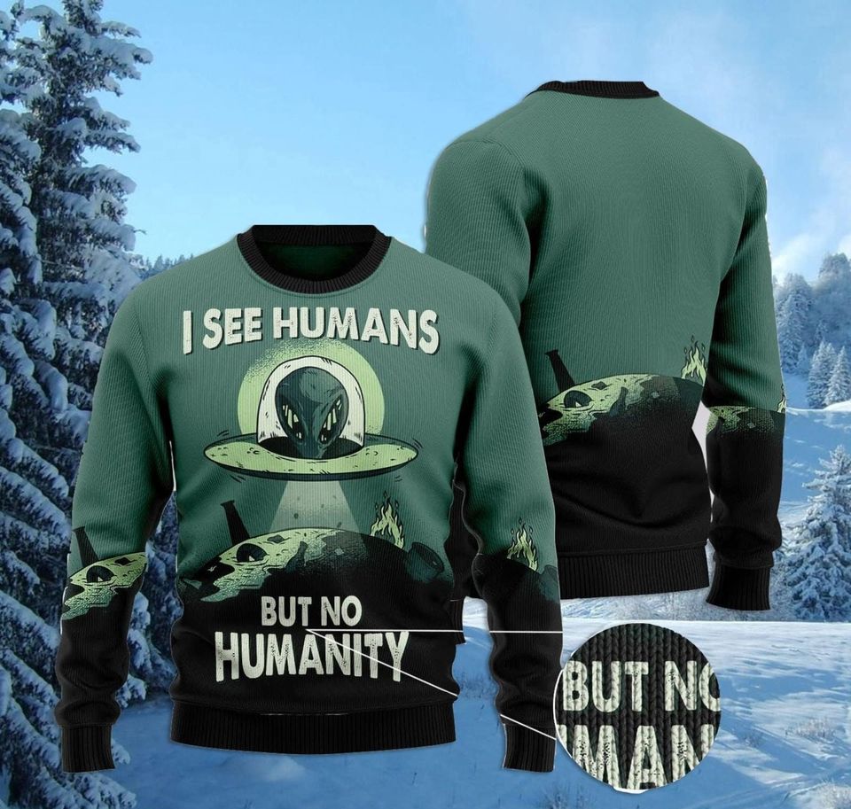 Alien No Humanity Ugly Christmas Sweater