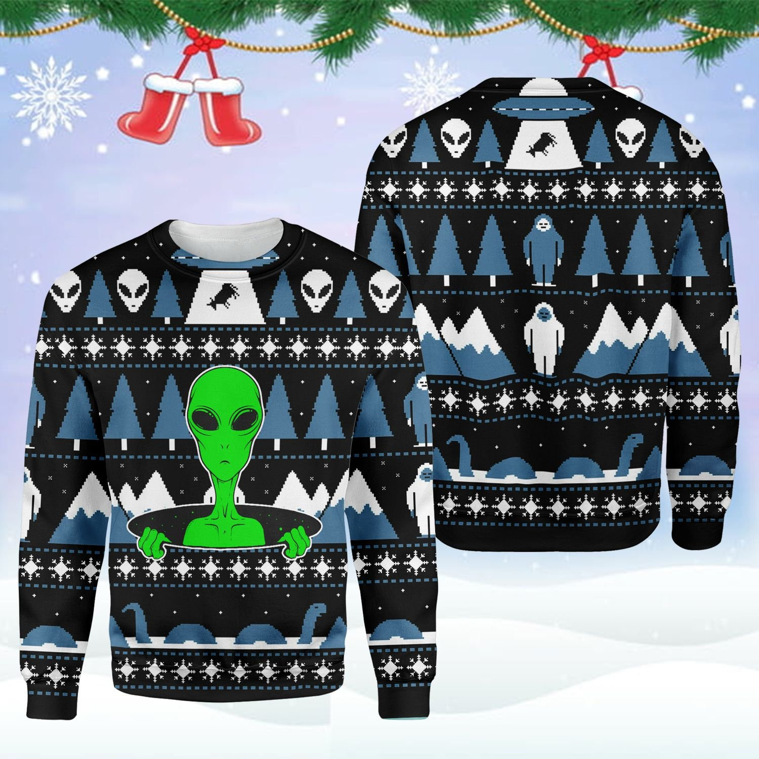 Alien Ugly Christmas Sweater Adult 3D Funny Matching for family