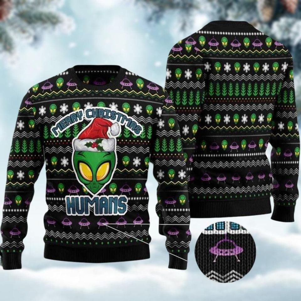 Alien Ugly Christmas Sweater, Merry Christmas Human Sweater Men