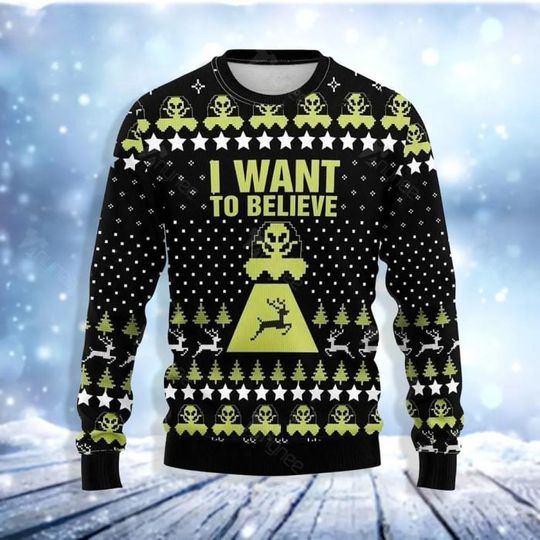 Alien Want To Believe Ugly Christmas Sweater - Image 4