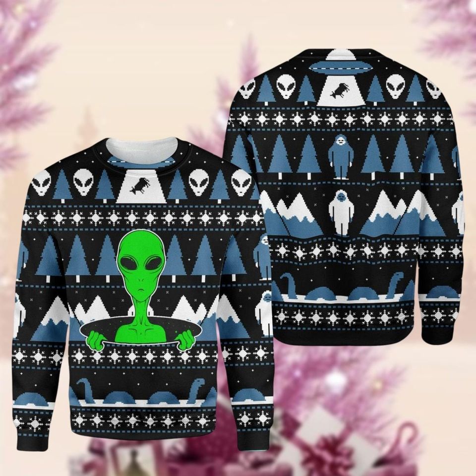 Alien Xenomorph Christmas Ugly Sweater, Merry Christmas Humans Ugly Sweatshirt