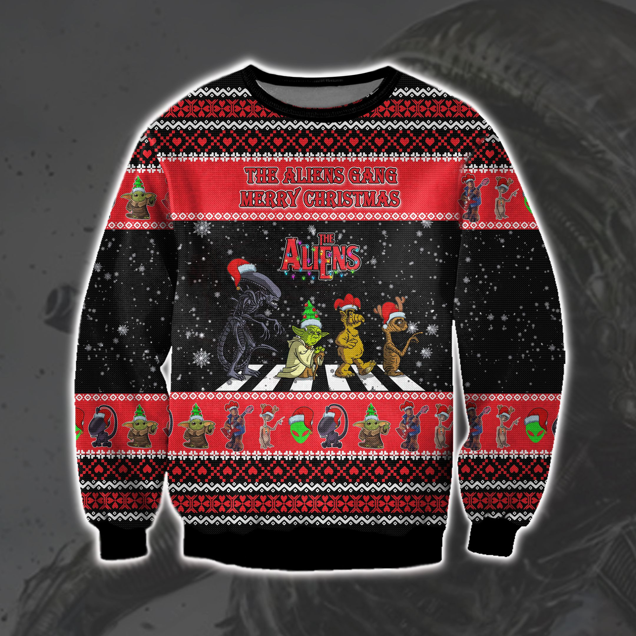 Aliens Ugly Christmas Sweater Adult 3D Funny Matching for family