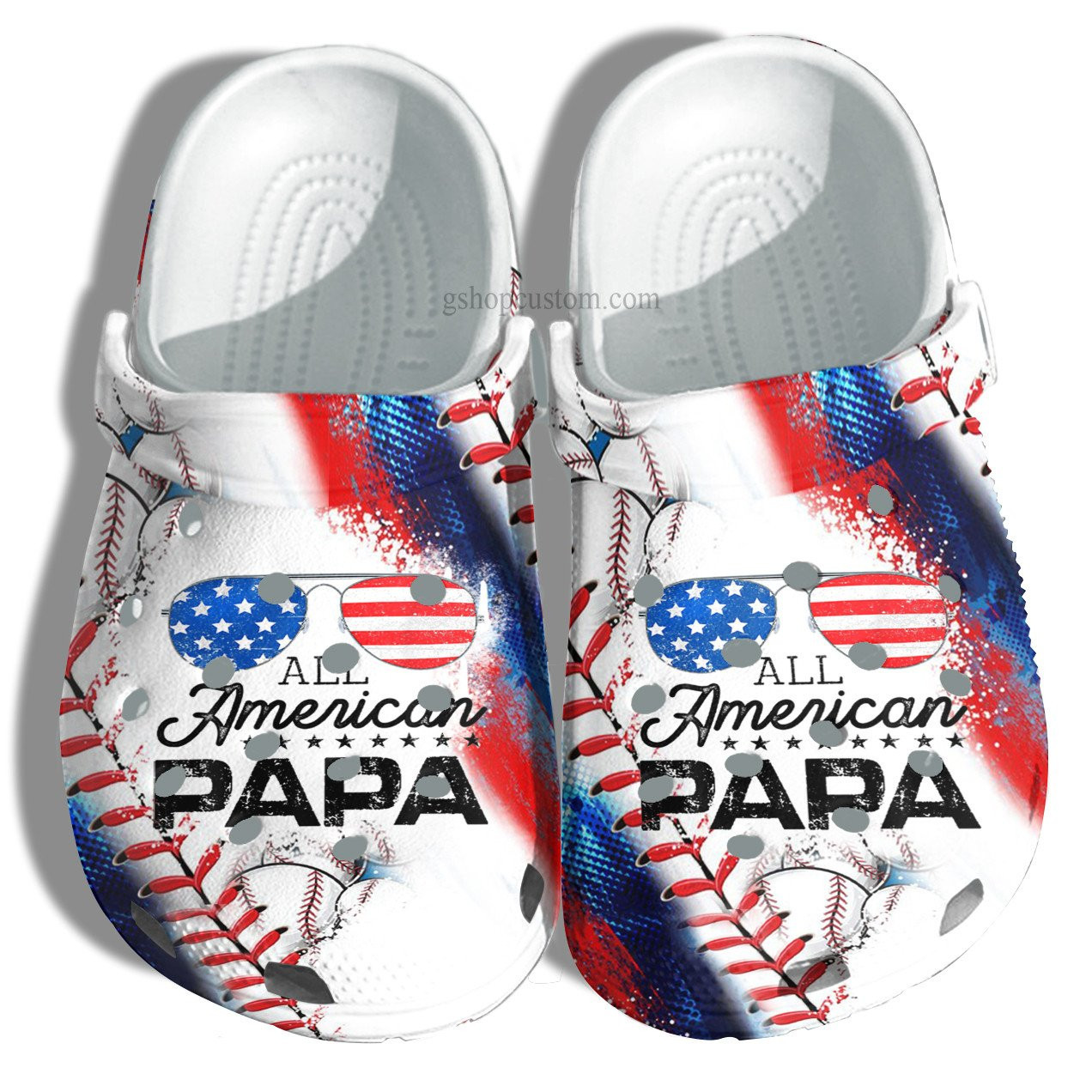 All America Papa Usa Flag Croc Shoes Gift Grandpa Father Day- Baseball 4Th Of July Men Father Shoes Customize