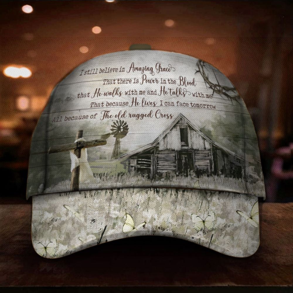 All Because Of The Old Rugged Cross Hat Faith God Christian Products Mothers Day Gift Ideas Trucker Hats Custom Hats Gifts For Men & Women
