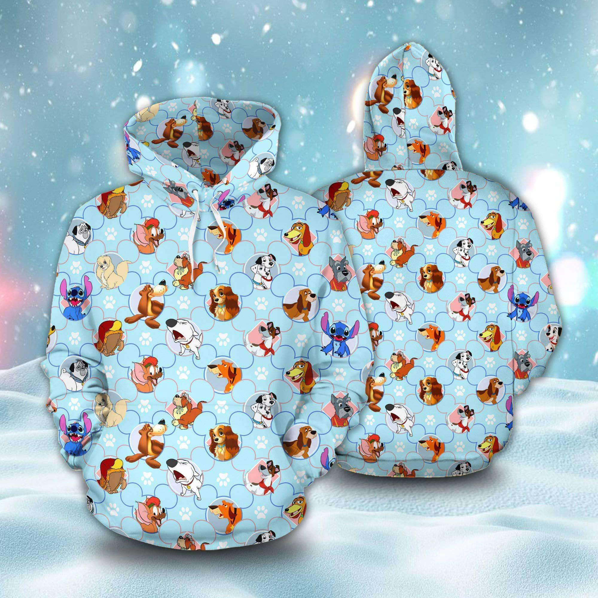 All Disney Dogs Pattern Blue 3D All Over Print Hoodie, Zip Hoodie