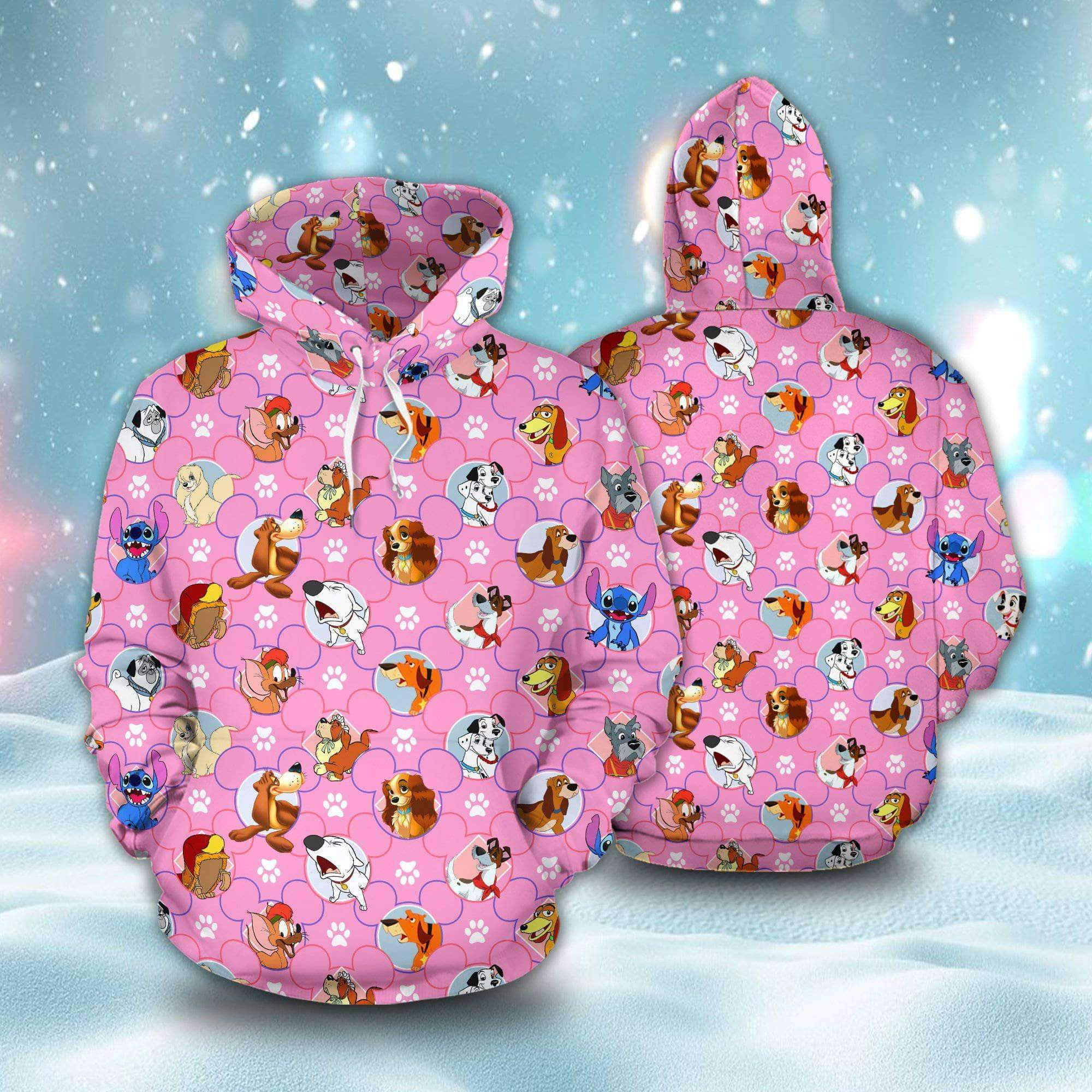All Disney Dogs Pattern Pink 3D All Over Print Hoodie, Zip Hoodie