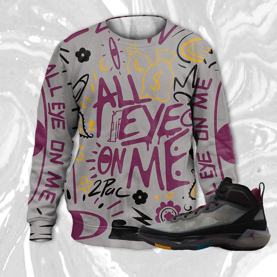 All Eye On Me 3D Doodle Eye Sweatshirt Match Jordan 37 Bordeaux - Image 2