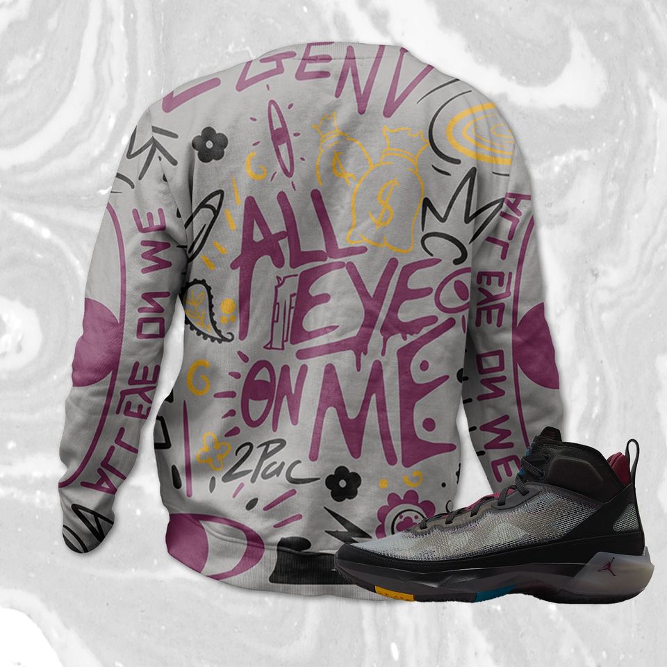 All Eye On Me 3D Doodle Eye Sweatshirt Match Jordan 37 Bordeaux - Image 3