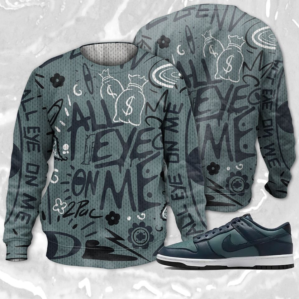All Eye On Me 3D Doodle Eye Ugly Sweater Match Dunk Low Armory Navy