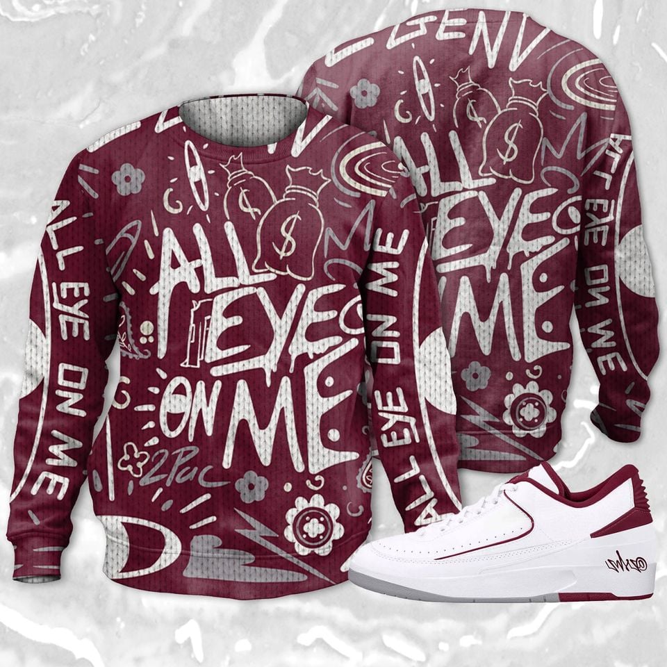 All Eye On Me 3D Doodle Eye Ugly Sweater Match Jordan 2 Low Cherrywood