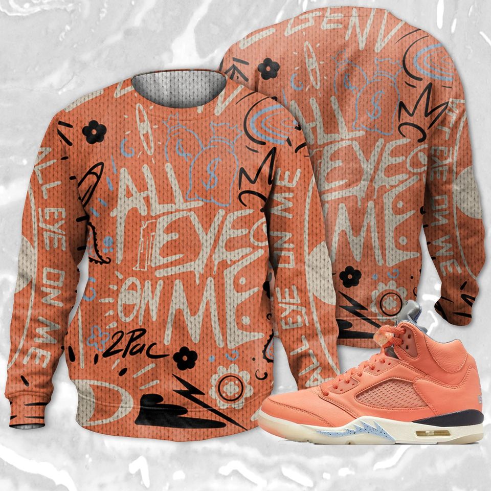 All Eye On Me 3D Doodle Eye Ugly Sweater Match Jordan 5 DJ Khaled Crimson Bliss
