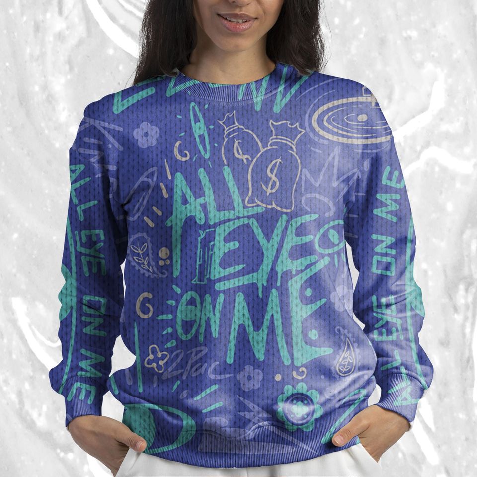 All Eye On Me 3D Doodle Eye Ugly Sweater Match Jordan 5 DJ Khaled Polar - Image 5
