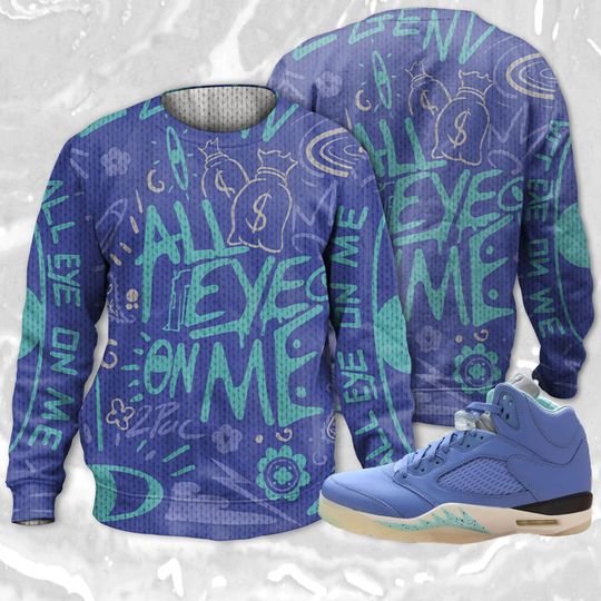 All Eye On Me 3D Doodle Eye Ugly Sweater Match Jordan 5 DJ Khaled Polar - Image 6