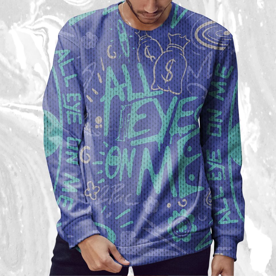 All Eye On Me 3D Doodle Eye Ugly Sweater Match Jordan 5 DJ Khaled Polar - Image 4