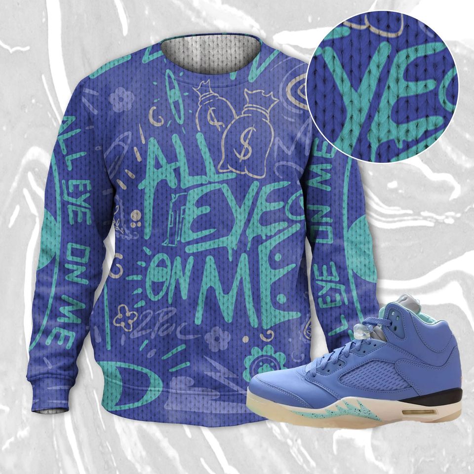 All Eye On Me 3D Doodle Eye Ugly Sweater Match Jordan 5 DJ Khaled Polar - Image 2
