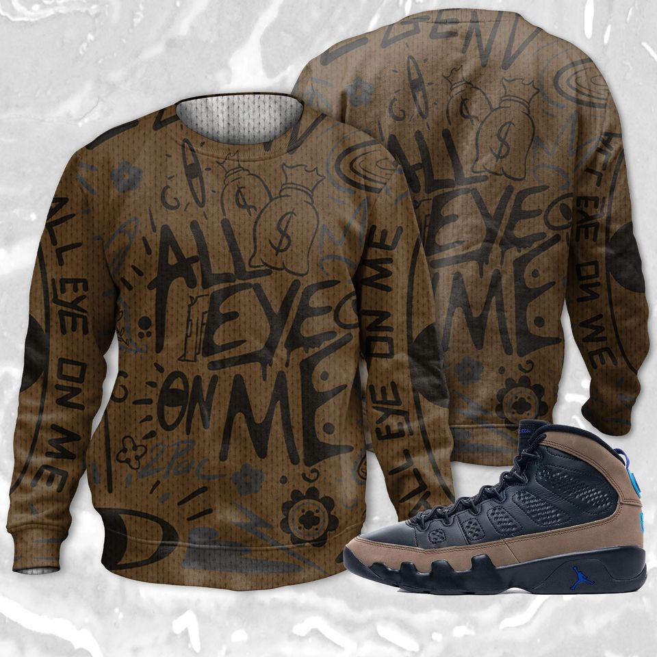 All Eye On Me 3D Doodle Eye Ugly Sweater Match Jordan 9 Olive Concord